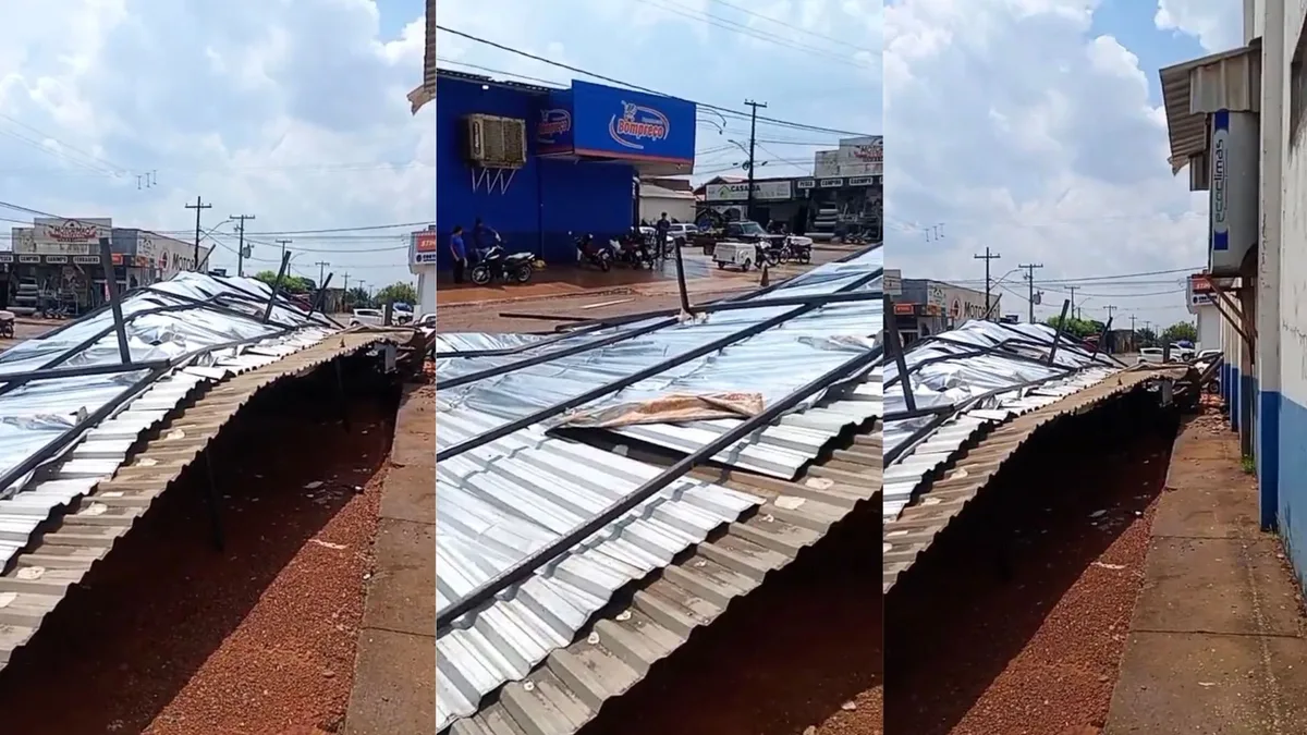 Vídeo: Estrutura metálica é arrastada com vento forte durante chuva em Cujubim, RO