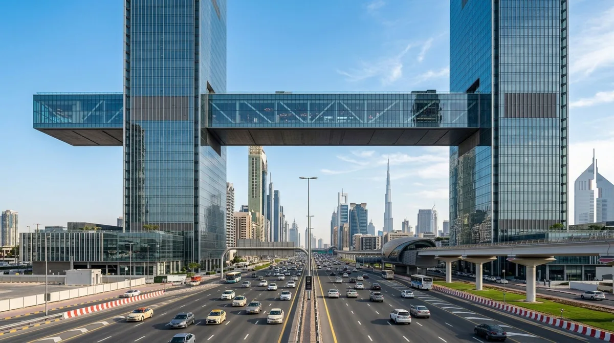 O arranha-céu futurista com uma estrutura de aço de 230 metros suspensa no ar entre duas torres sem nenhuma coluna embaixo