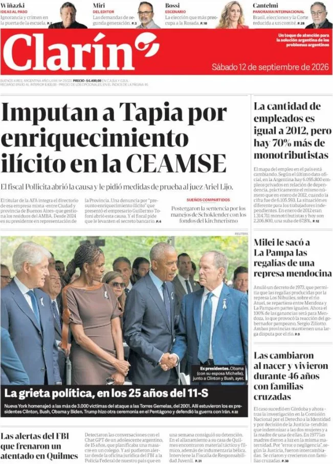 Portadas latinoamericanas de este sábado 12 de septiembre de 2026