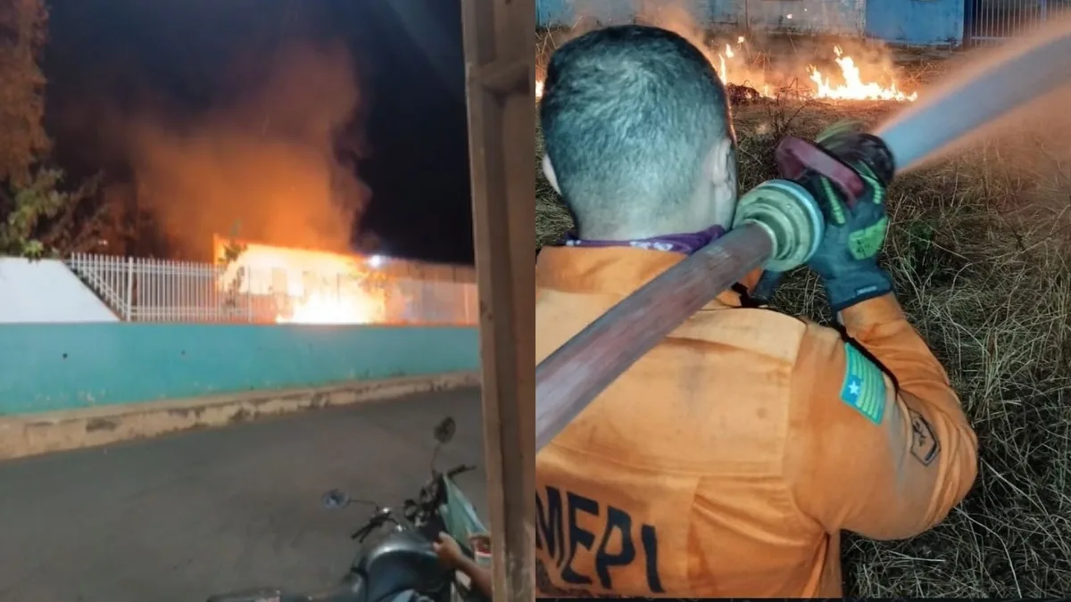VÍDEO: Incêndio atinge terreno de escola no interior do PI; bombeiros controlam as chamas