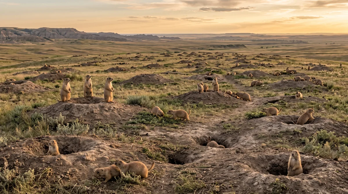 Cidades construídas por pequenos cães-da-pradaria podem ter dezenas de entradas por hectare e acabam servindo de casa ou alimento para cerca de 170 outras espécies