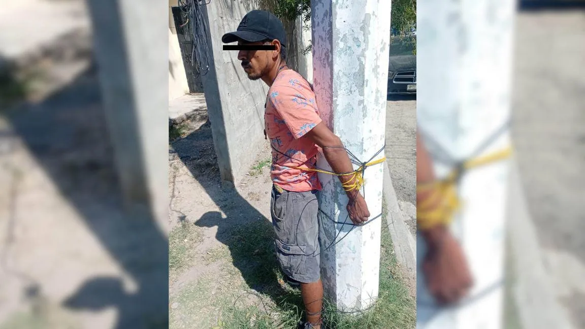 Hacen justicia por su propia mano y amarran a presunto ladrón en fraccionamiento de Acuña