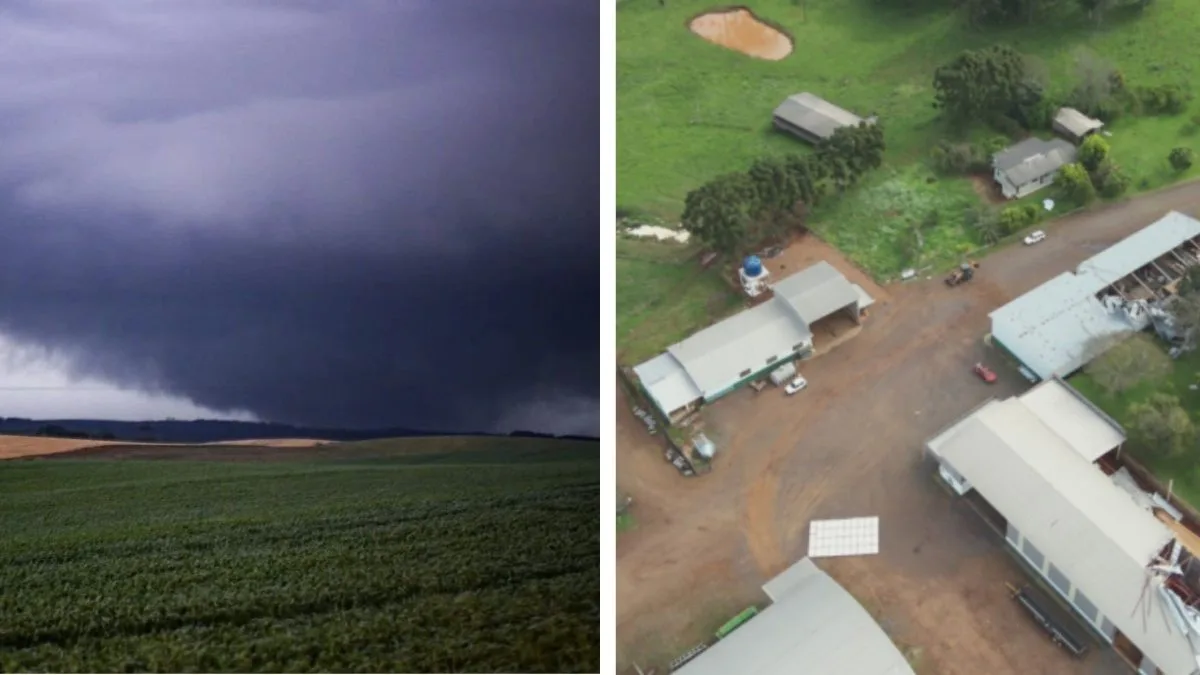 Tornado é confirmado em cidade de SC por imagens aéreas que revelam rastro de destruição após tempestades com granizo