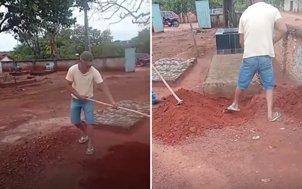 Família abre cova para enterrar mulher após não encontrar coveiro em cemitério; vídeo