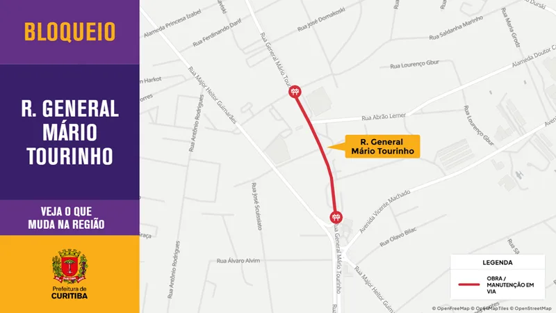 Faixa de ônibus será interditada por 60 dias em rua de Curitiba