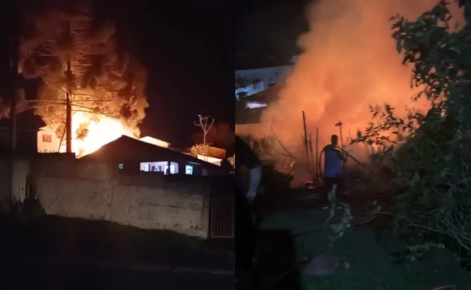 Vídeo! Incêndio destrói casa em Almirante Tamandaré e mobiliza bombeiros