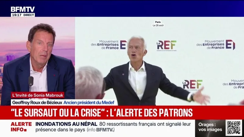 "Sur la dette et le travail, il faut dire la vérité aux Français", souligne Geoffroy Roux de Bézieux, ancien président du Medef