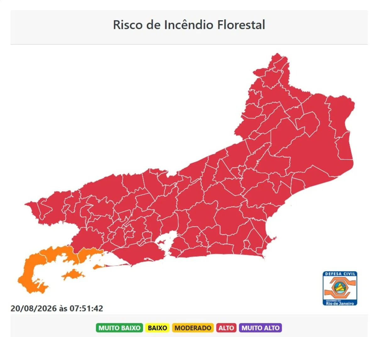 Defesa Civil emite alerta de alto risco para incêndios florestais nas cidades do Sul do Rio