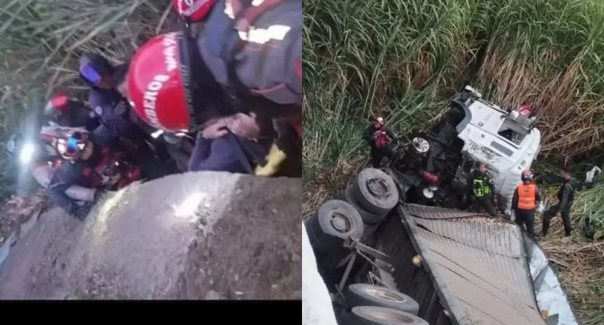 Aparatoso accidente en la bajada de Tazón: Camión de carga cayó al vacío en la ARC, hay tres heridos