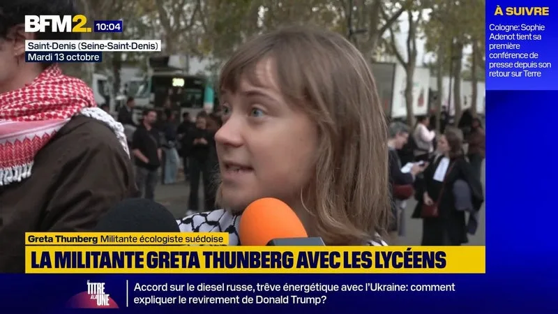 "Il est grand temps que les jeunes se lèvent et revendiquent leurs droits", estime Greta Thunberg aux côtés des lycéens mobilisés à Saint-Denis