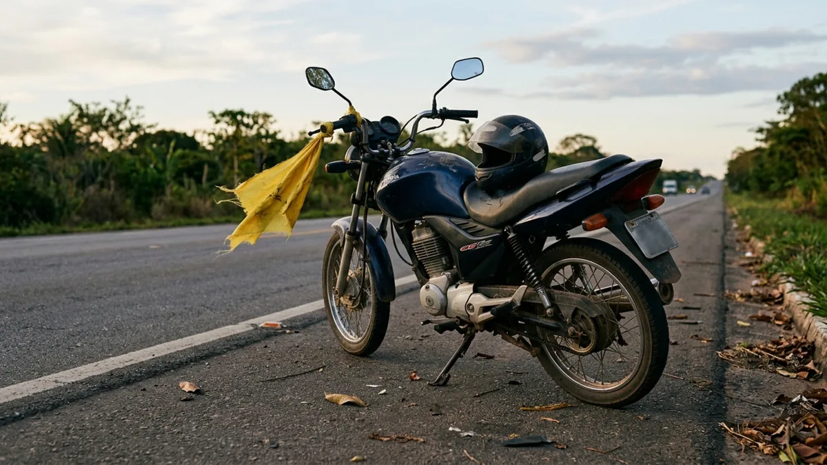 O que significa um pano amarelo no guidão da moto parada na estrada