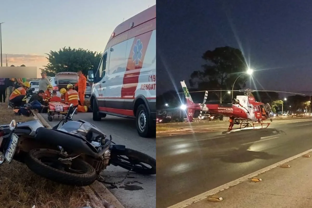 Helicóptero fecha trânsito em avenida do DF para salvar motociclista
