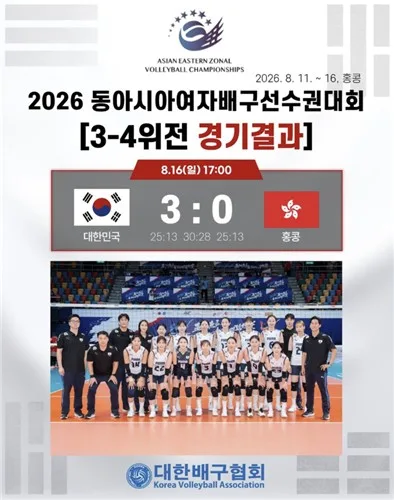 여자배구, 홍콩 3-0 완파…동아시아선수권 3위