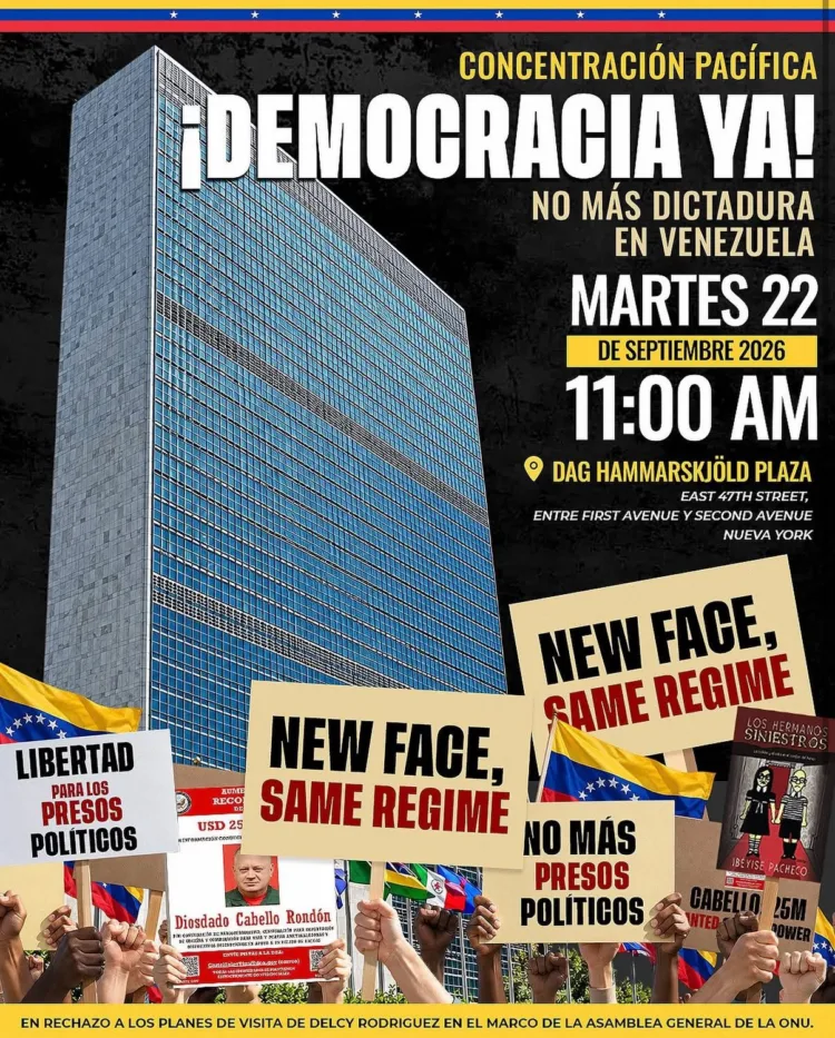 Venezolanos en Nueva York convocan protesta contra visita de Delcy Rodríguez