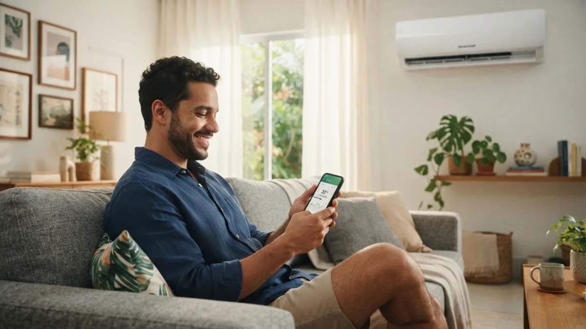 Jovem compra ar-condicionado Inverter com Wi-Fi, descobre função oculta no aplicativo que reduz o consumo na conta de luz em R$ 80 mensais