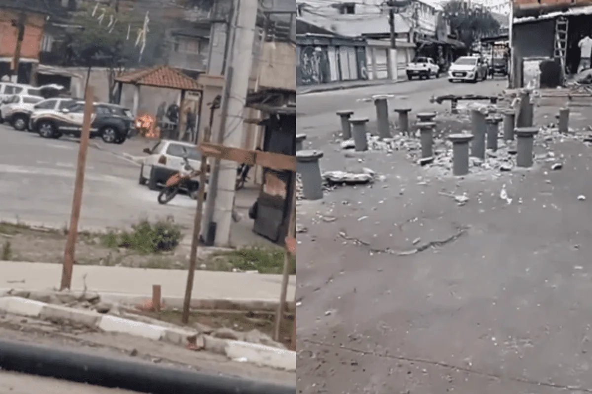 PMs são flagrados destruindo mesas e ateando fogo em praça de Santos