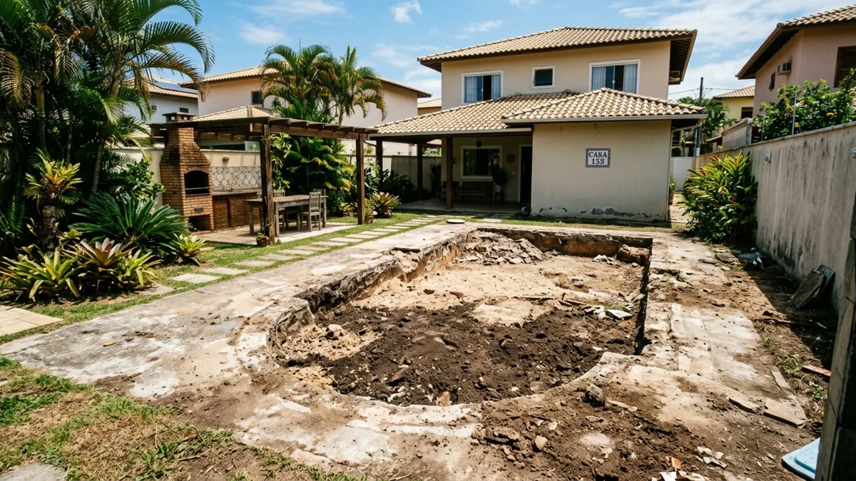 Proprietário aluga casa por imobiliária e descobre meses depois que piscina foi retirada do imóvel sem qualquer autorização