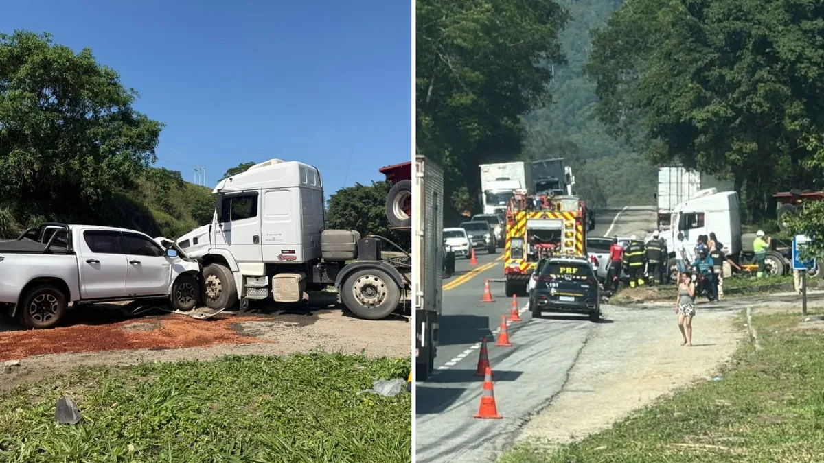 Acidente entre três veículos deixa cinco feridos na BR 101 em Itapemirim
