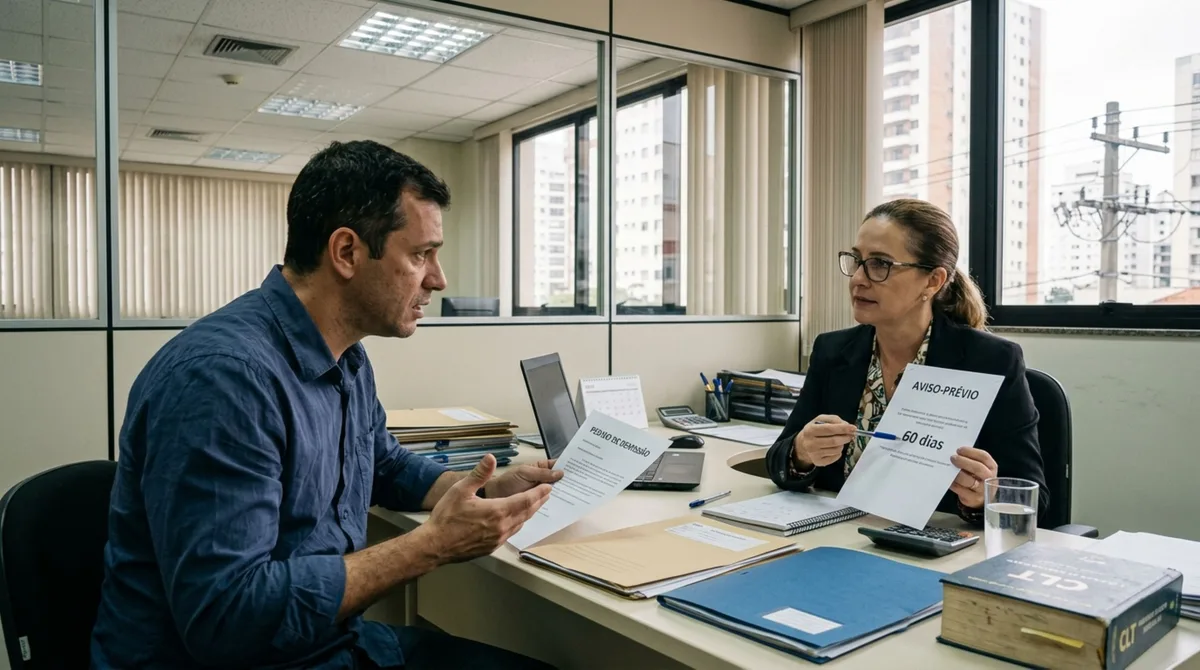Trabalhador pede demissão depois de dez anos na empresa, recebe a exigência de cumprir 60 dias de aviso-prévio e descobre por que a proporcionalidade não funciona da mesma forma para os dois lados