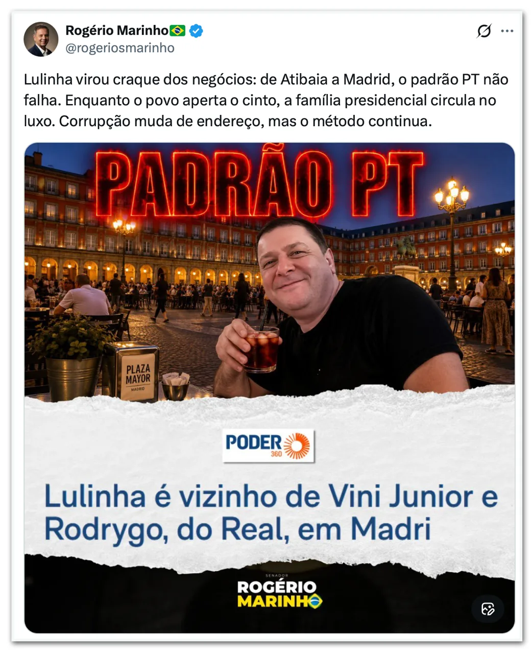 “Lulinha virou craque dos negócios”, diz Rogério Marinho