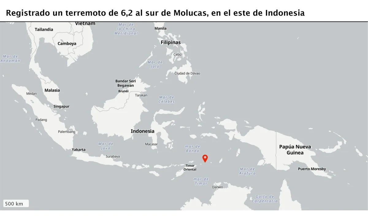 Registrado un terremoto de magnitud 6,2 frente a Molucas, en el este de Indonesia