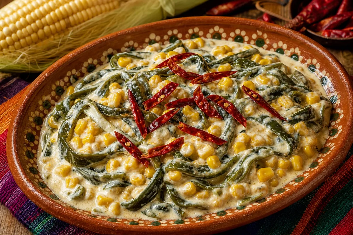 Rajas con crema, elote y chile de árbol: receta mexicana cremosa y picosita