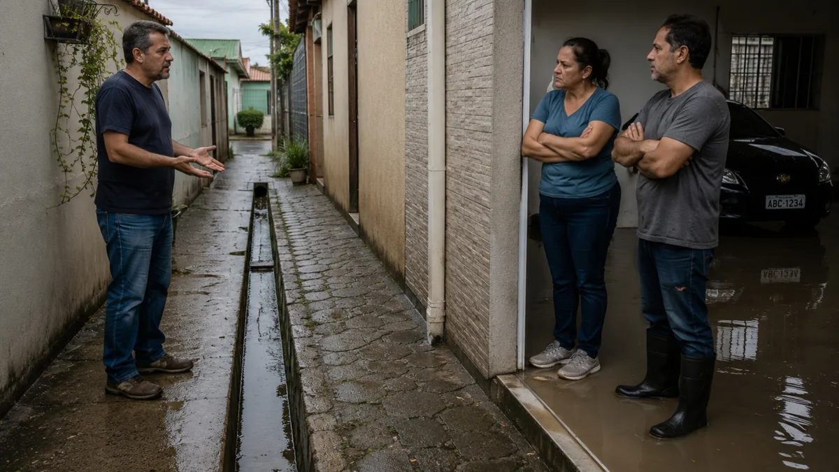 Morador pavimenta corredor lateral e cobre canal antigo que levava água de três casas até a rua