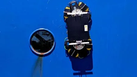 Magnetischer Roboter reinigt Rümpfe großer Containerschiffe von Biofouling