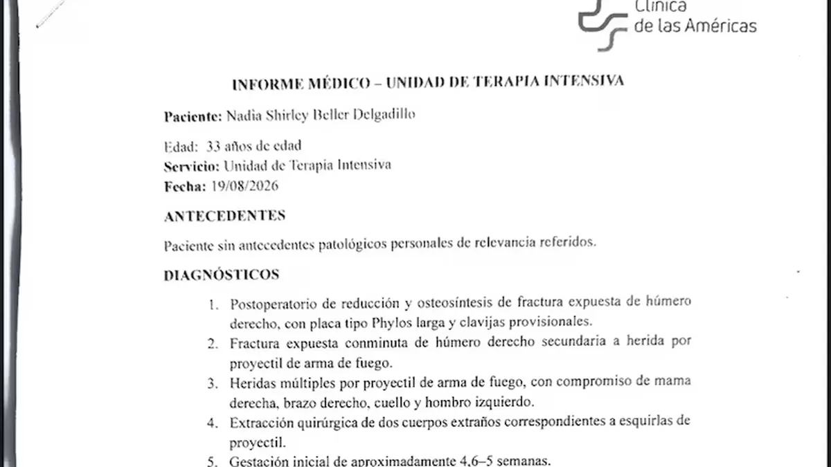 Se conoció el parte médico de Nadia Beller: heridas múltiples y embarazo de cinco semanas