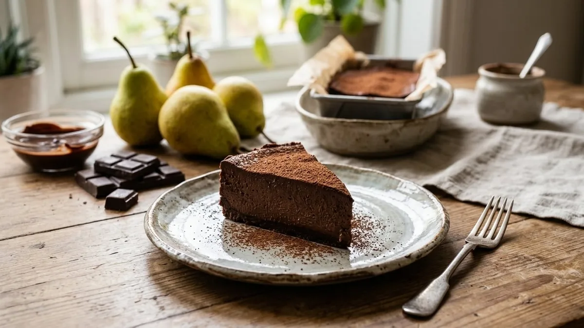 Con solo 2 ingredientes sale un postre rápido y saludable: torta mousse de pera y chocolate, sin harinas ni azúcar
