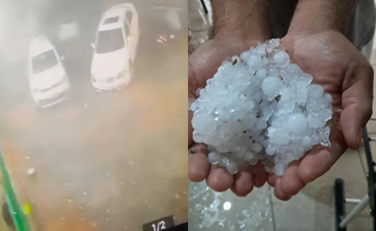 Carro é levantado pelo vento durante temporal; granizo e ventania assustam moradores no Paraná