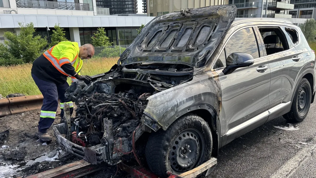 His Hyundai Santa Fe burst into flames on busy highway after repairs at dealership