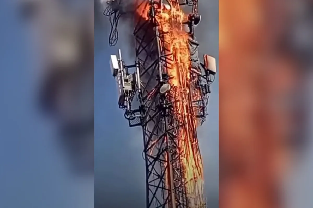 Fogo atinge torre de telecomunicação em Uberlândia