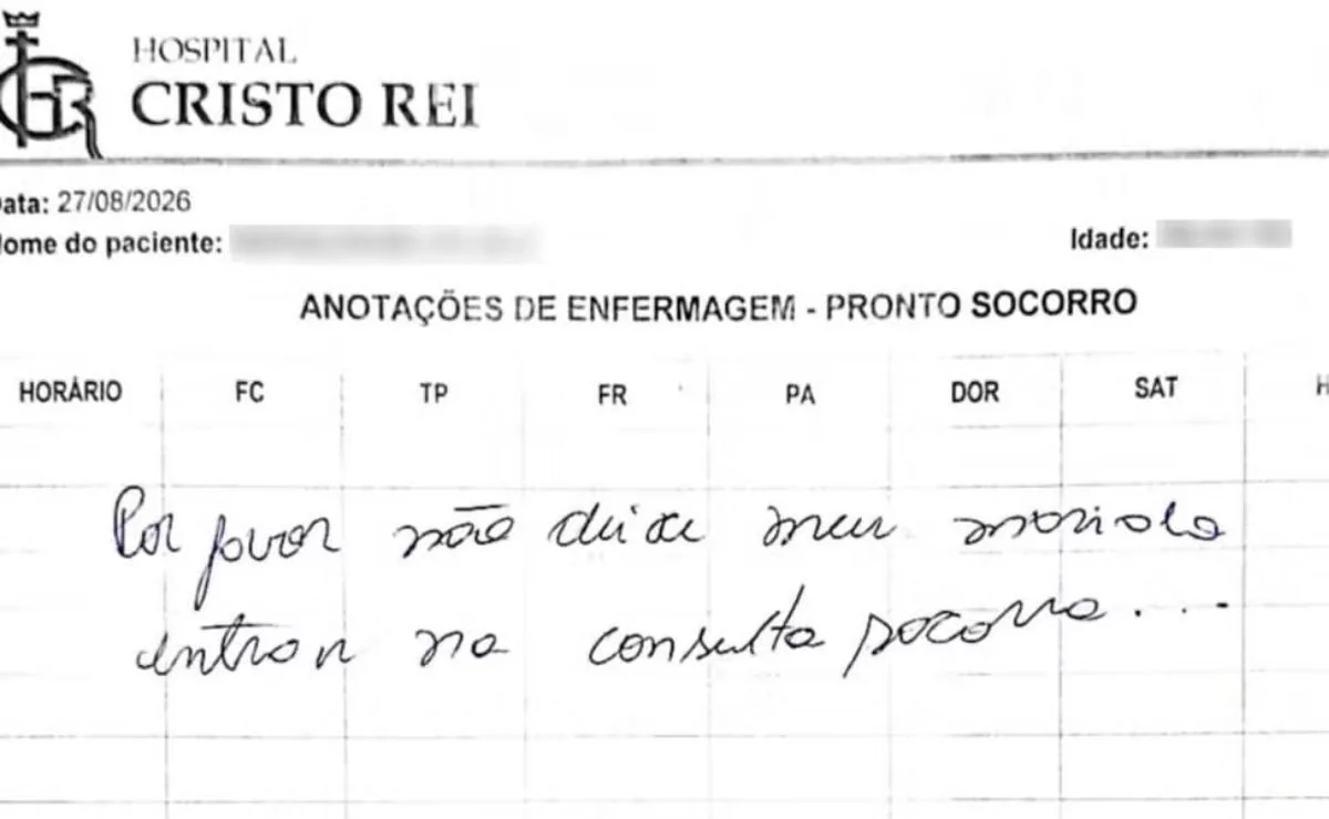 Mulher em situação de cárcere privado pede socorro em prontuário médico durante atendimento e marido é preso em hospital
