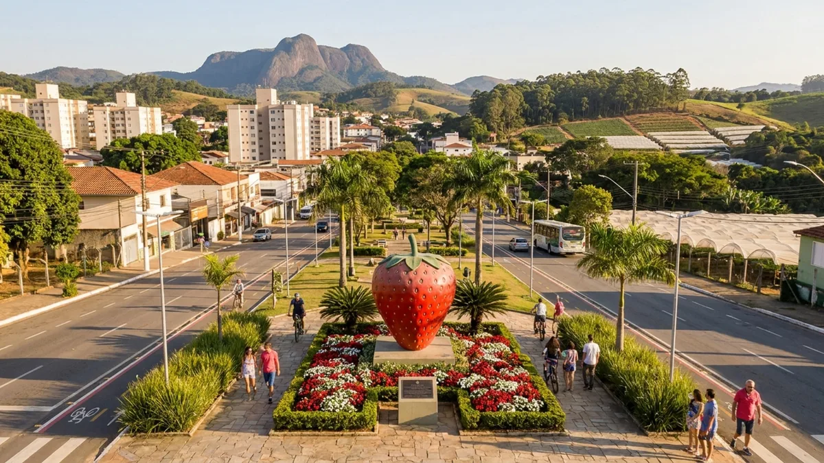Capital Nacional do Morango por lei federal: a cidade a 65 km de São Paulo que lidera a qualidade de vida no estado e guarda uma rocha de 1.418 metros
