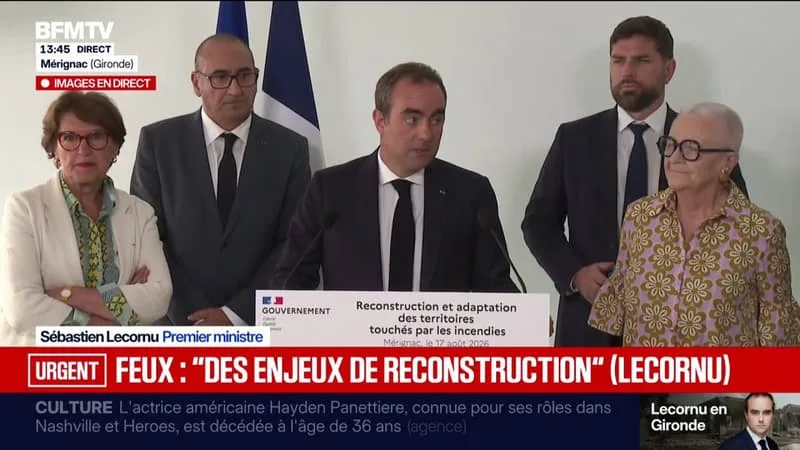 Incendies: des "enjeux de reconstruction" également en Corse et dans le Var, déclare le Premier ministre Sébastien Lecornu, depuis Mérignac, en Gironde