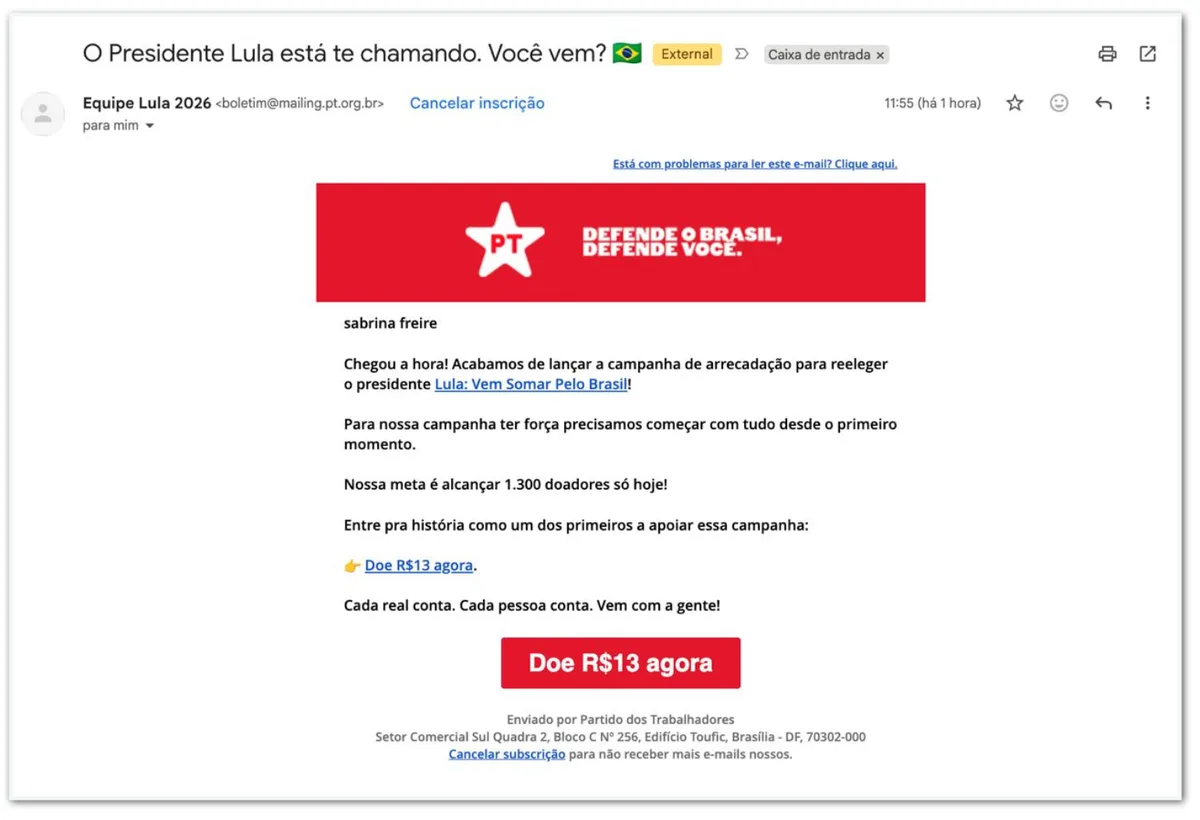Vaquinha de Lula arrecada R$ 50.304 e fica longe da meta de doadores
