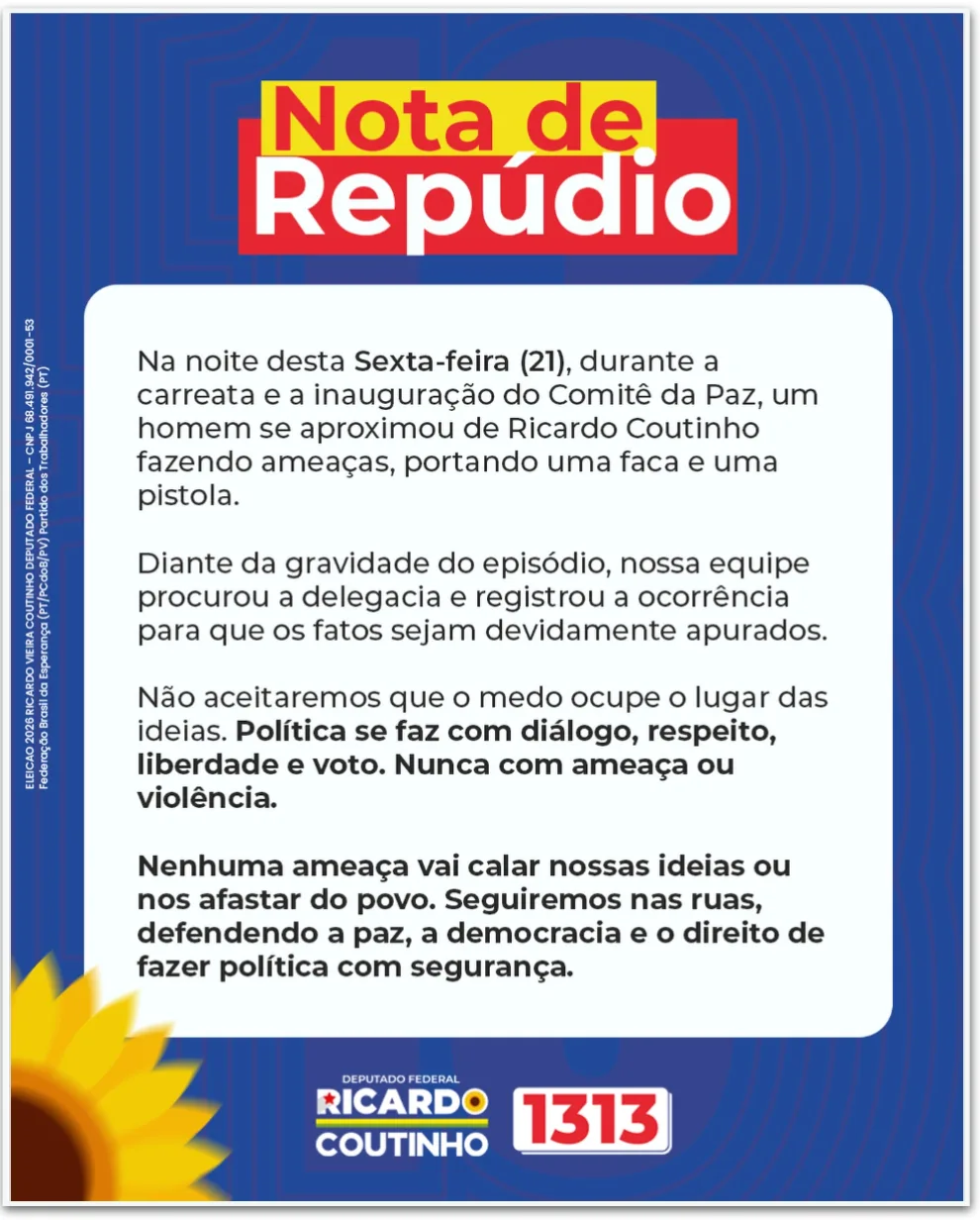 Homem armado é preso em ato de Ricardo Coutinho na Paraíba