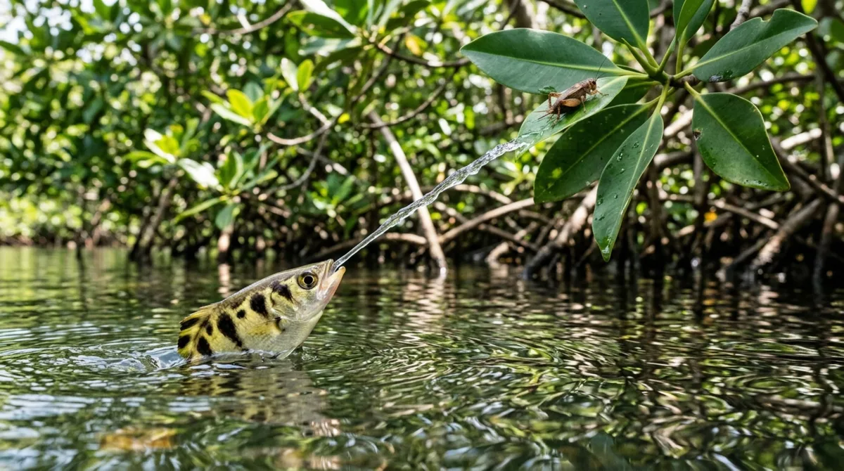 O peixe atirador que corrige a refração da luz e dispara jatos de água para derrubar insetos das folhas
