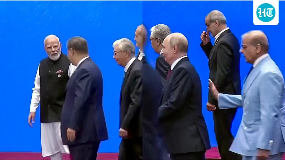 Modi-Xi bonhomie, Sharif’s quick catch-up with Putin after SCO photo op | Watch