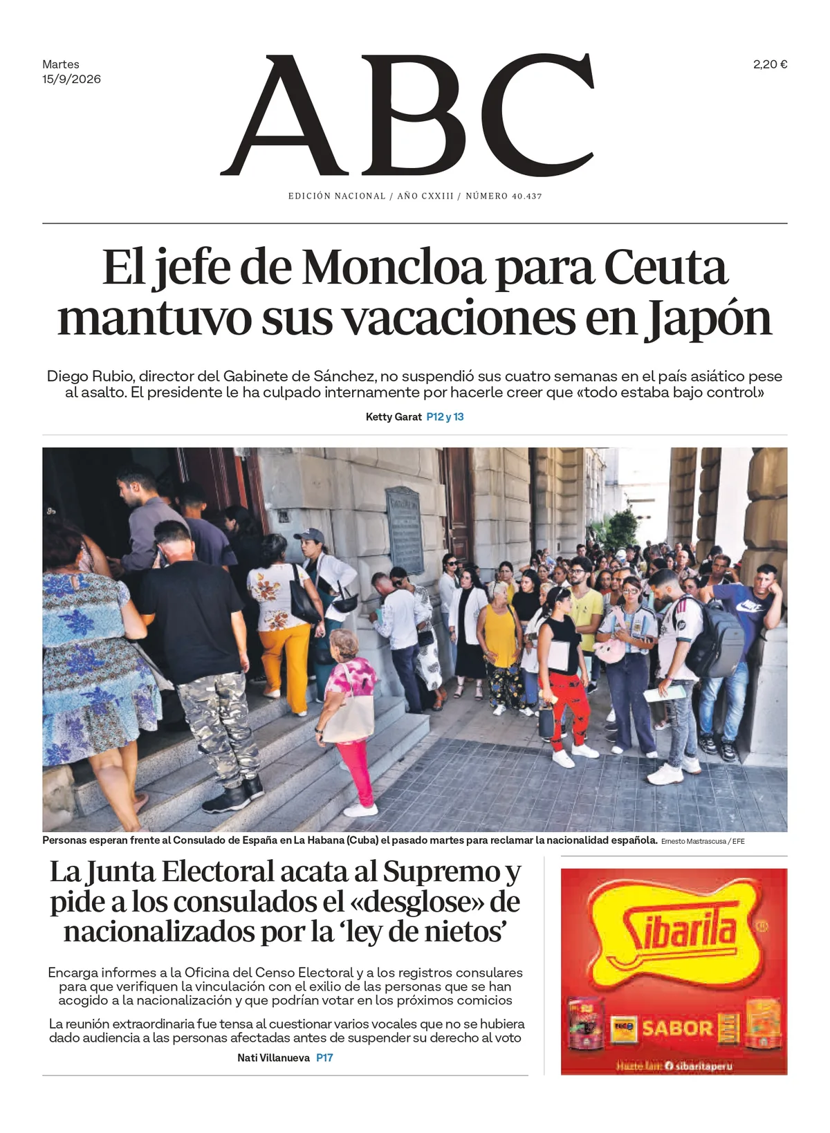 Portadas de la prensa internacional de este martes 15 de septiembre de 2026