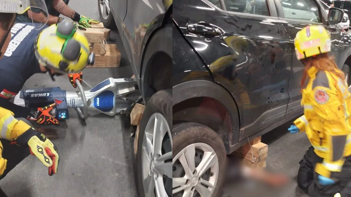 Homem fica preso embaixo do carro após ser atropelado em estacionamento de supermercado em SC