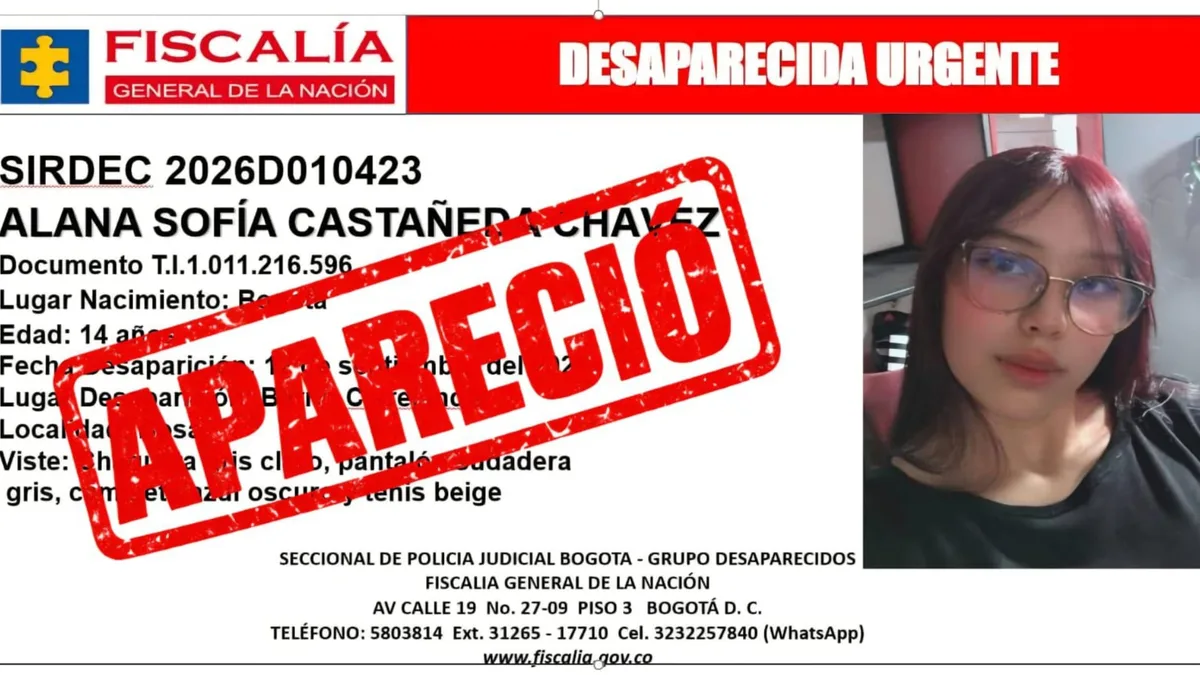 Apareció Alana Castañeda Chávez, la joven desaparecida desde el 12 de septiembre, en un parque de Usme, sur de Bogotá