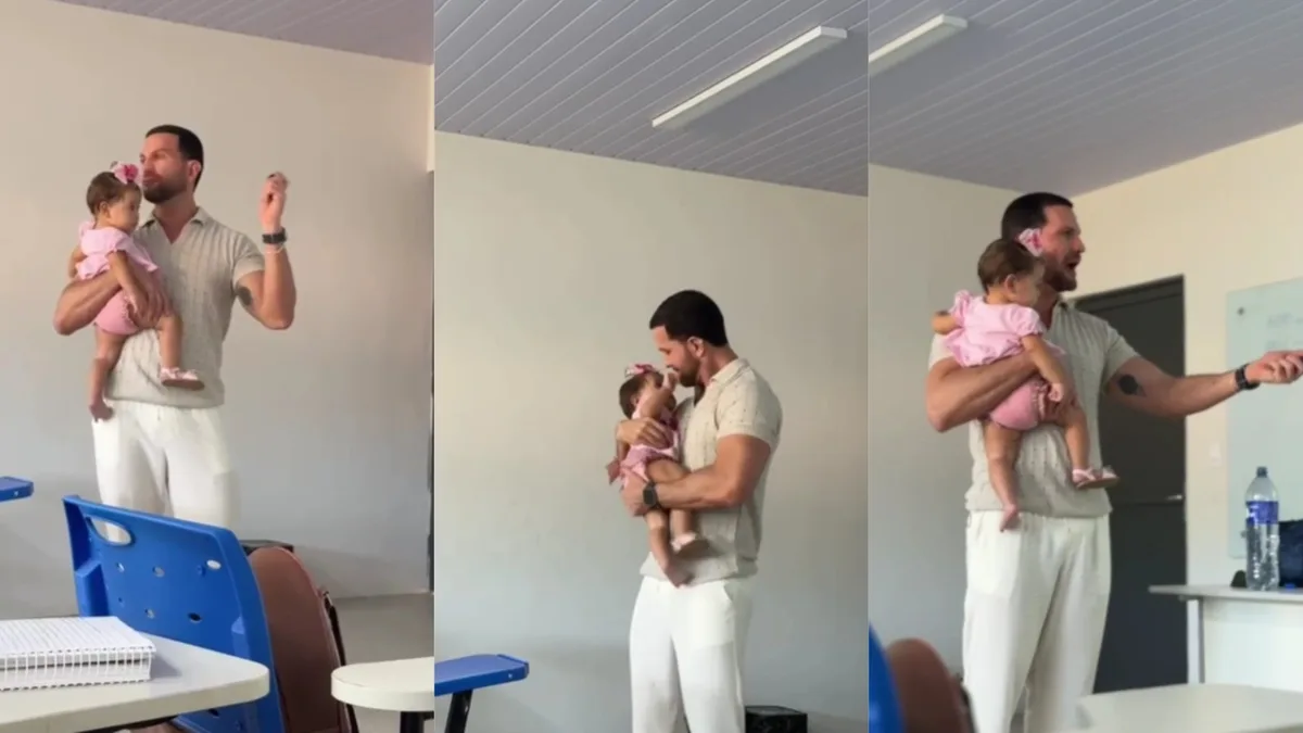 'Prestou mais atenção que meus alunos': professor brinca após dar aula com bebê de aluna no colo no PI