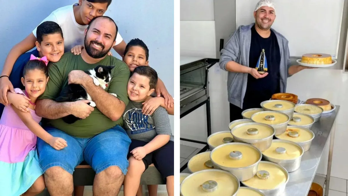Ele perdeu o companheiro para a dengue após adotar cinco irmãos e agora busca seguir com venda de pudins: ‘Minha vida mudou’