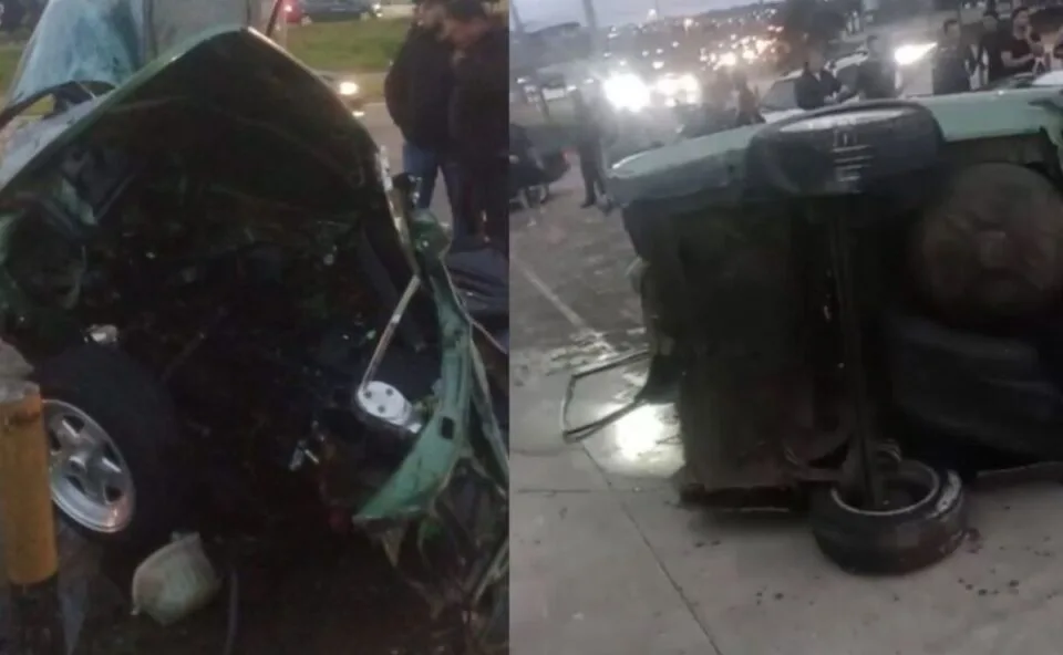 Vídeo mostra carro partindo ao meio após batida violenta em poste; motorista perde a perna e segue em estado grave