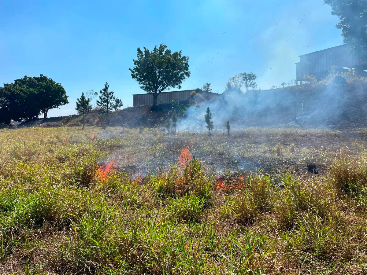 Fogo em vegetação atinge fábrica desativada em Itaquaquecetuba