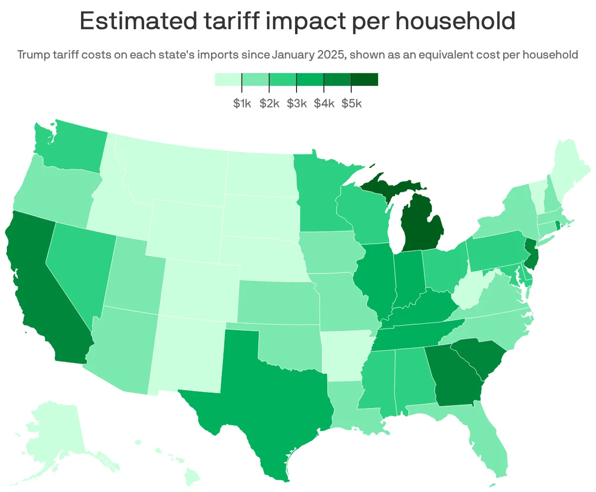 Which states do Trump's tariffs hit the hardest