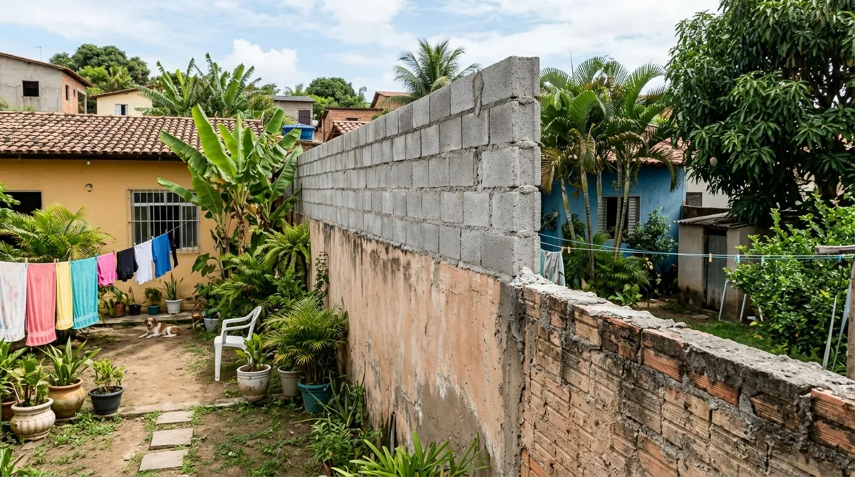 Família viaja por alguns dias e descobre que vizinho aumentou a altura do muro compartilhado sem avisar, ela questiona segurança e responsabilidade pela obra