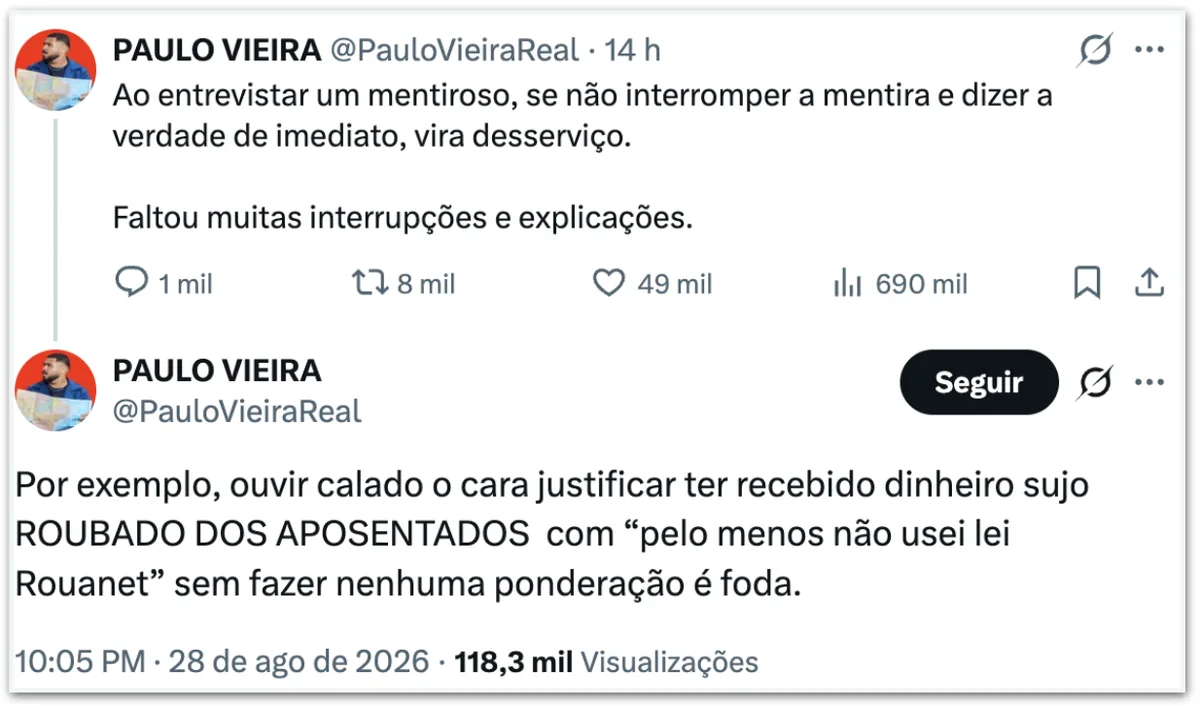 Artista da “Globo” critica Tralli e Renata por entrevista com Flávio